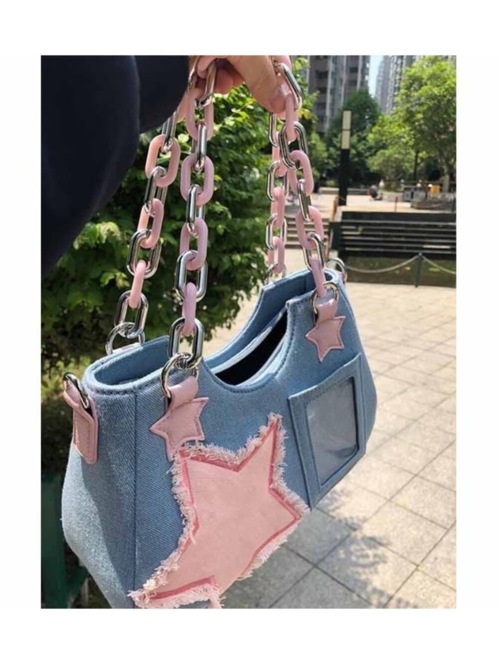 Y2K Star Patchwork Denim Crossbody Bag Women Adjustable Chain Shoulder